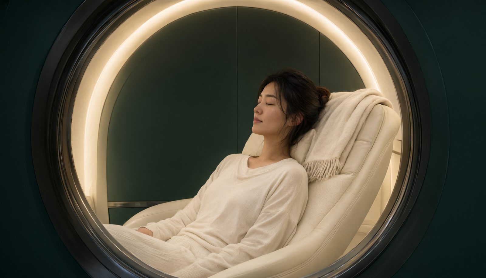 使用者在微壓氧艙內靜躺休息(示意圖)